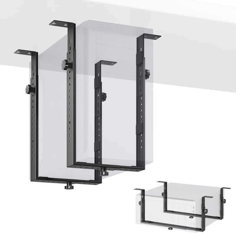 PUTORSEN Under Desk PC Mount for Mid/Mini-Tower Cases - Vertical/Horizontal CPU Holder up to 77 lbs, Space-Saving Computer Rack for ATX/Micro-ATX/Mini-ITX (Black) - Image 1